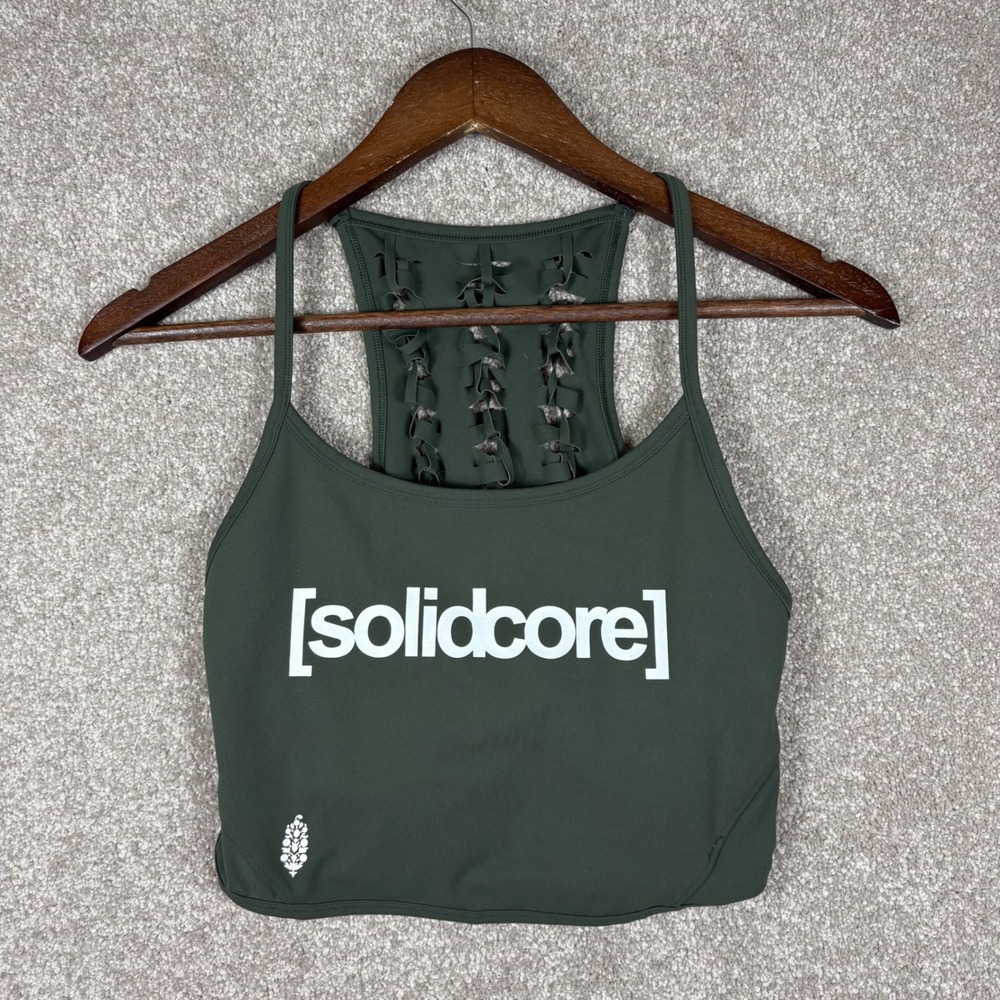 FP Movement x Solidcore Women Green Braided Back Crop Top Activewear Tank M